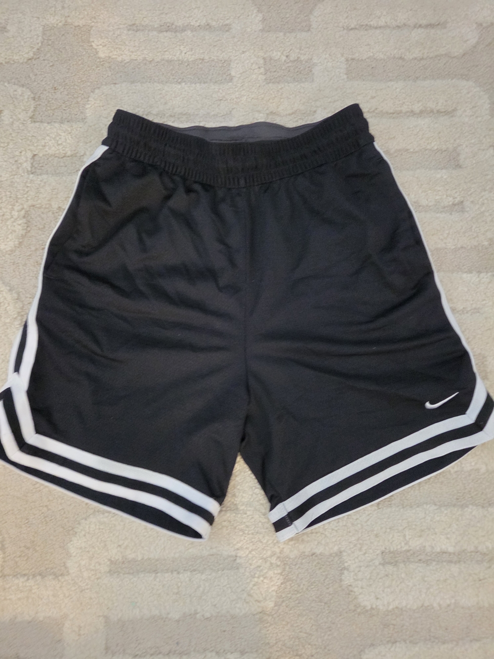 Nike Men’s Black Athletic Shorts with White Stripe Detail. Dri Fit. Size Small
